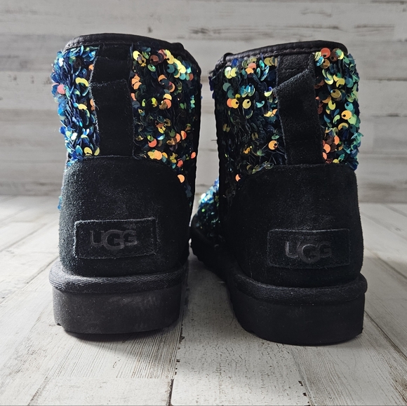 UGG Classic Mini Stellar Sequin 1112515 Black Multi Color Womens Sz 7 Boots - Picture 4 of 8